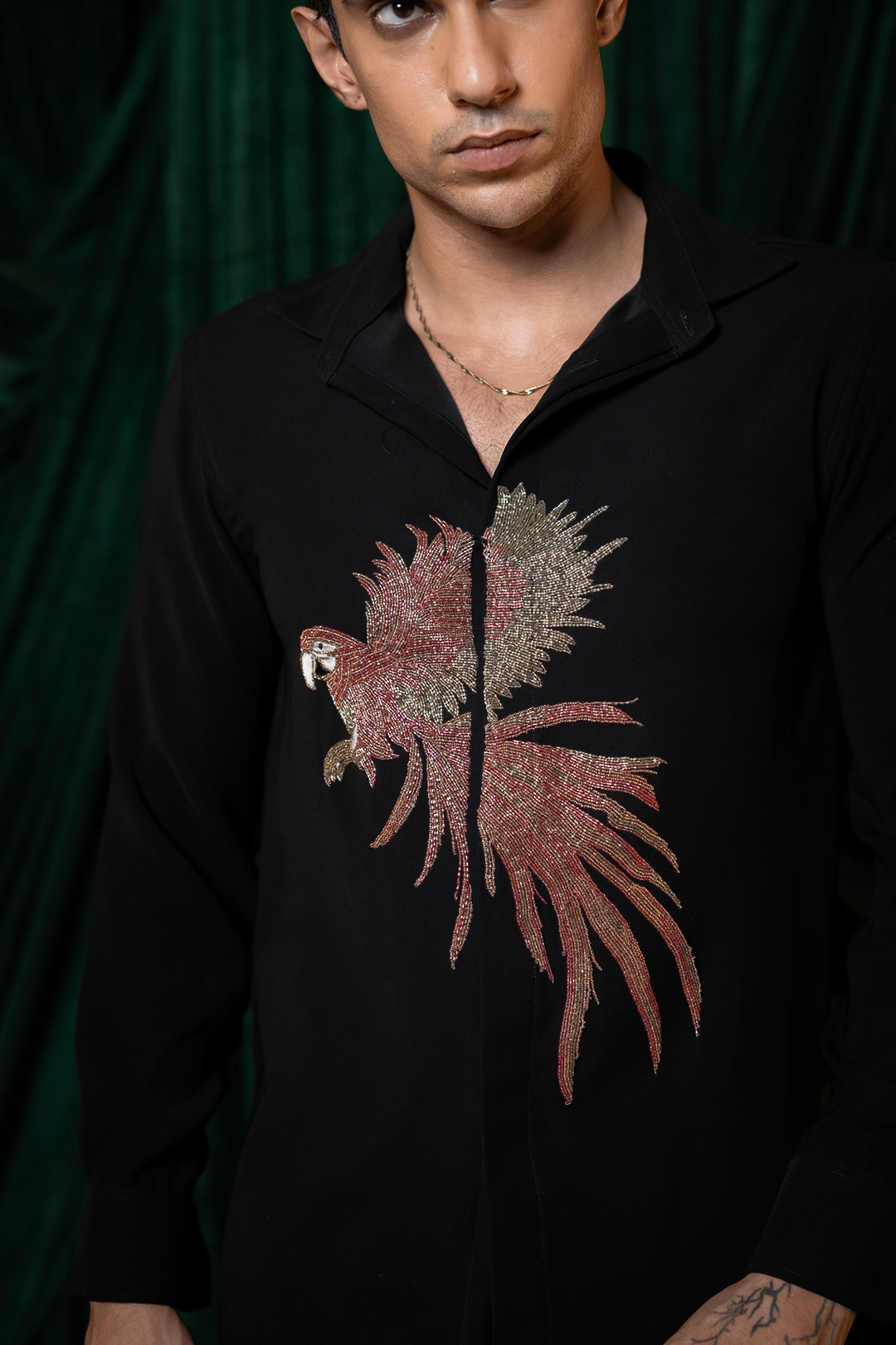 Velour — Black Hand Embroidered Armani Fabric Shirt