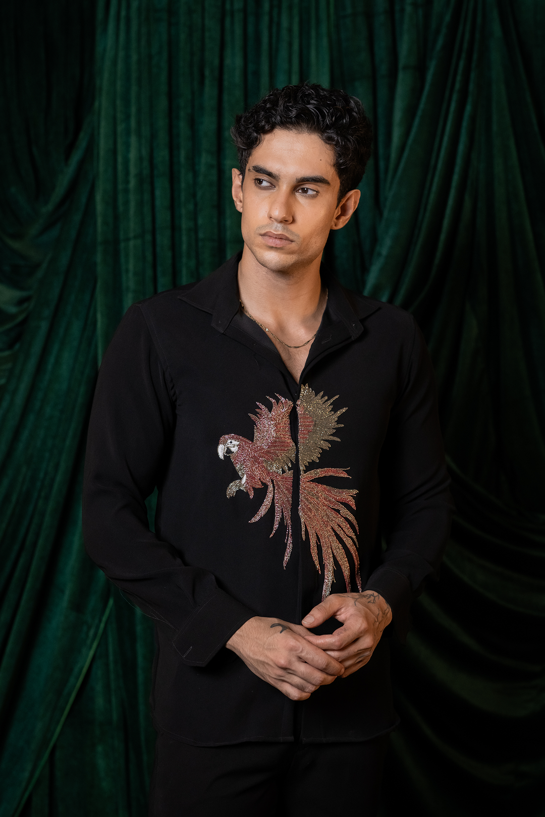 Velour — Black Hand Embroidered Armani Fabric Shirt