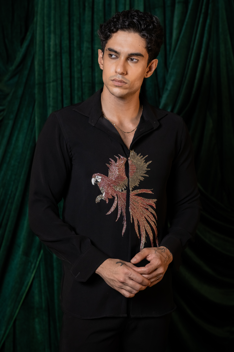 Marquee — Black Hand Embroidered Armani Fabric Shirt