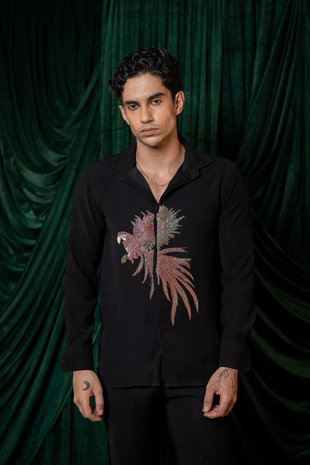 Velour — Black Hand Embroidered Armani Fabric Shirt