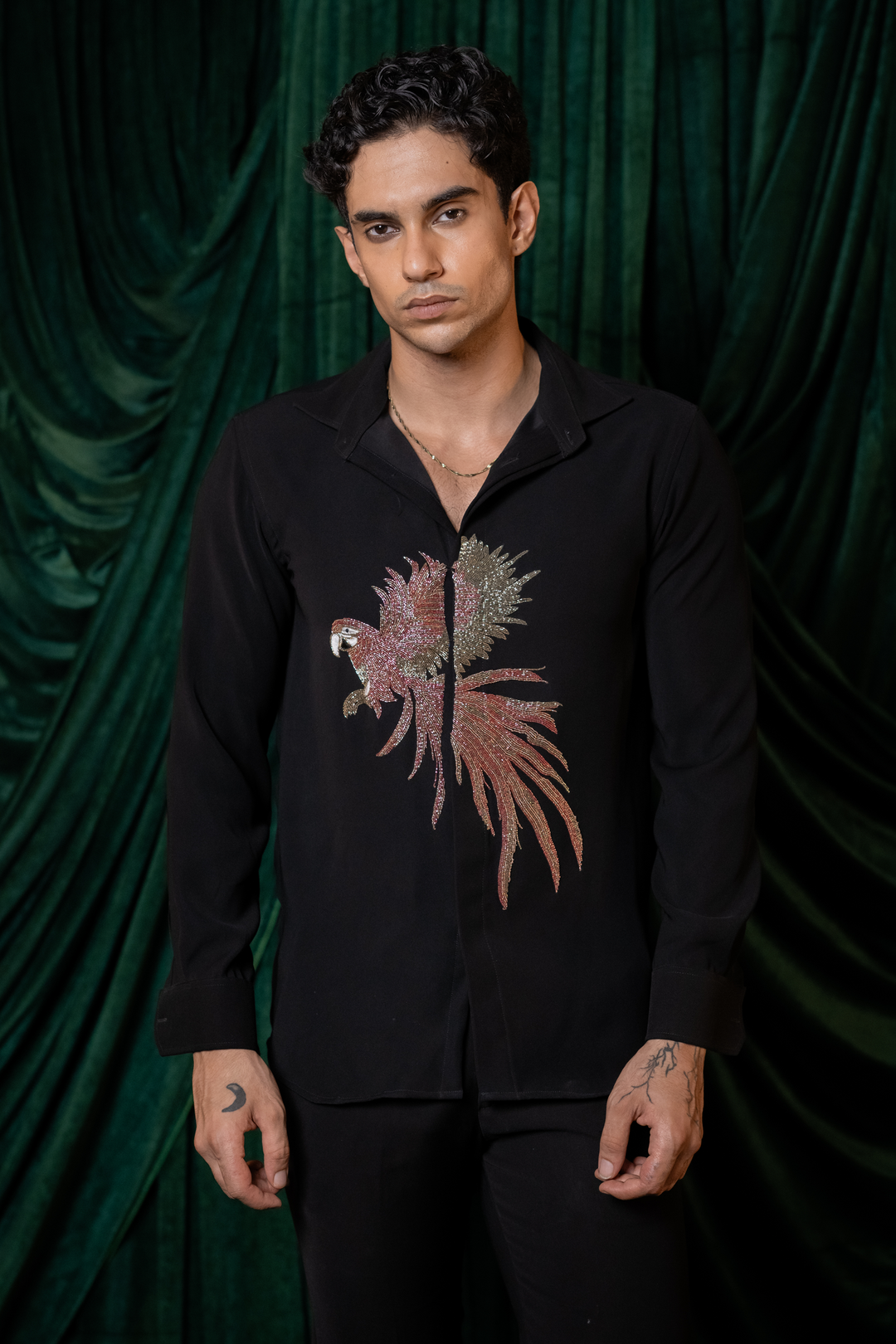 Marquee — Black Hand Embroidered Armani Fabric Shirt
