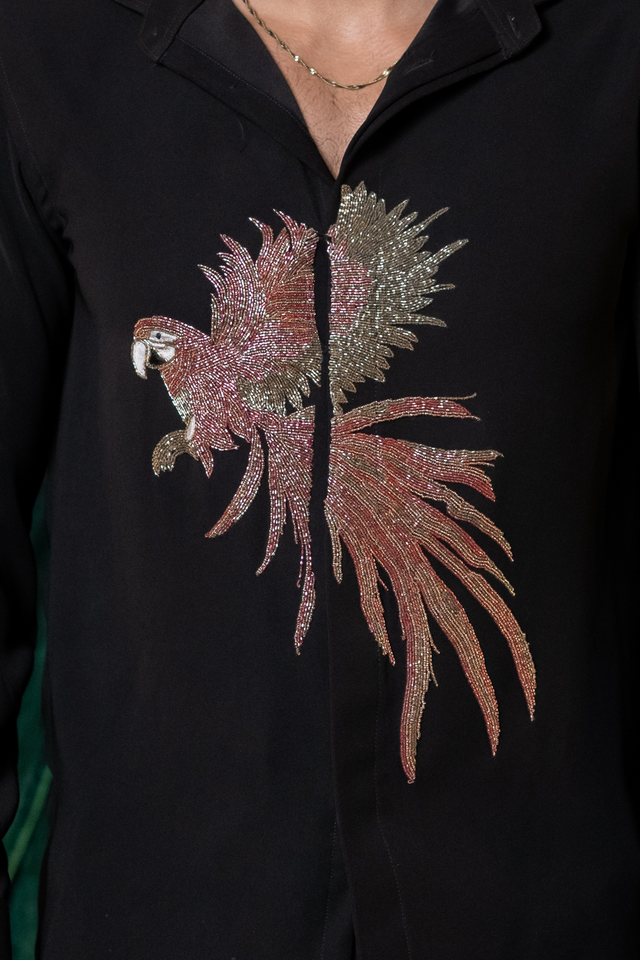 Marquee — Black Hand Embroidered Armani Fabric Shirt