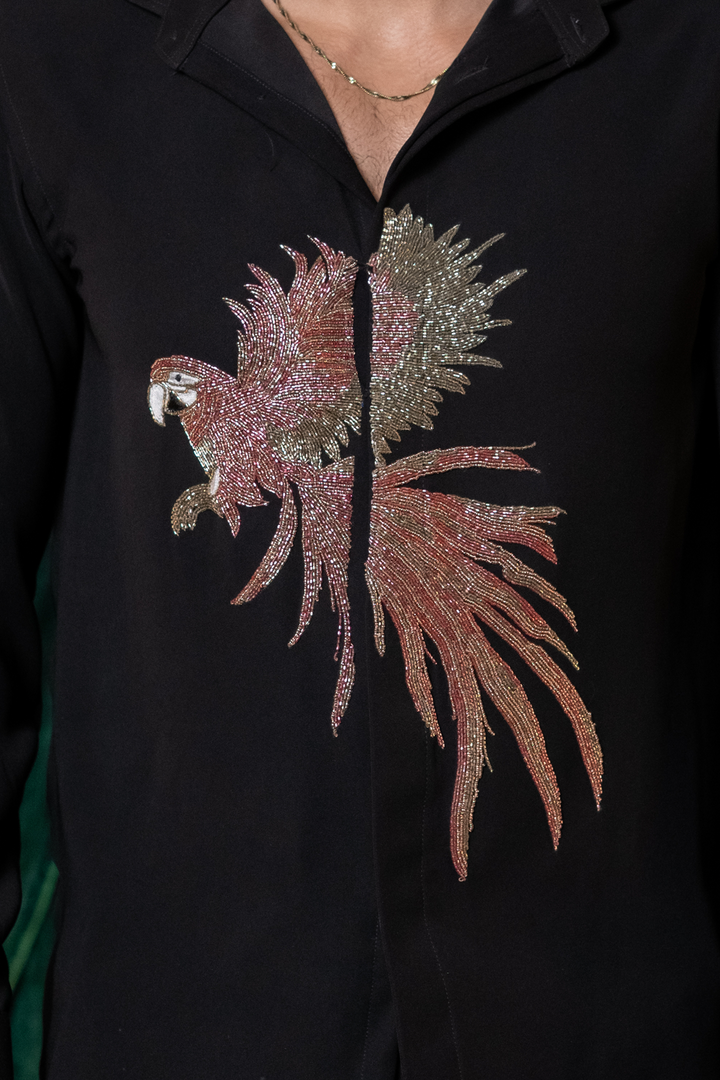 Marquee — Black Hand Embroidered Armani Fabric Shirt