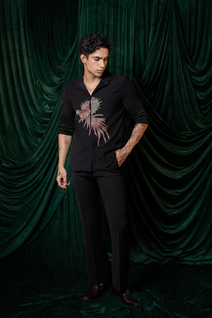 Velour — Black Hand Embroidered Armani Fabric Shirt