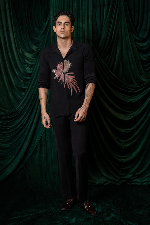 Marquee — Black Hand Embroidered Armani Fabric Shirt