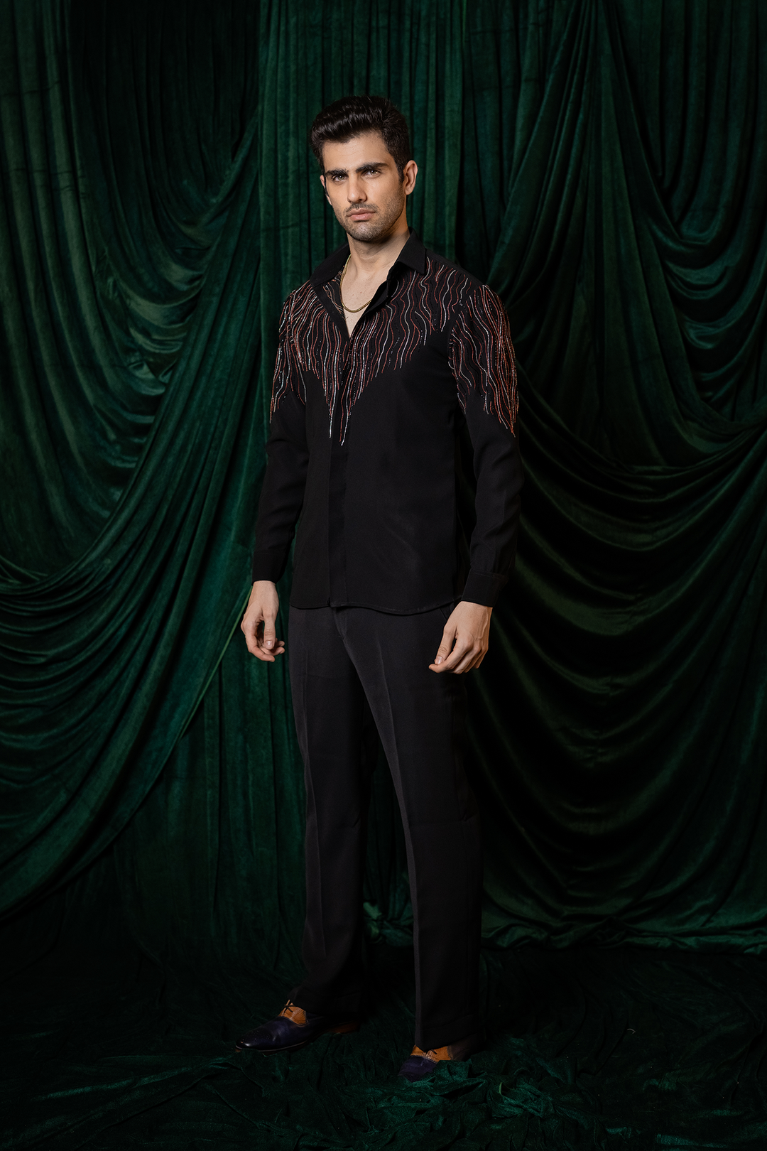 Waveform — Black Hand Embroidered Armani Fabric Shirt