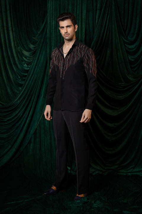 Waveform — Black Hand Embroidered Armani Fabric Shirt