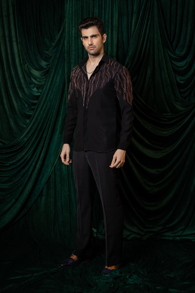 Waveform — Black Hand Embroidered Armani Fabric Shirt