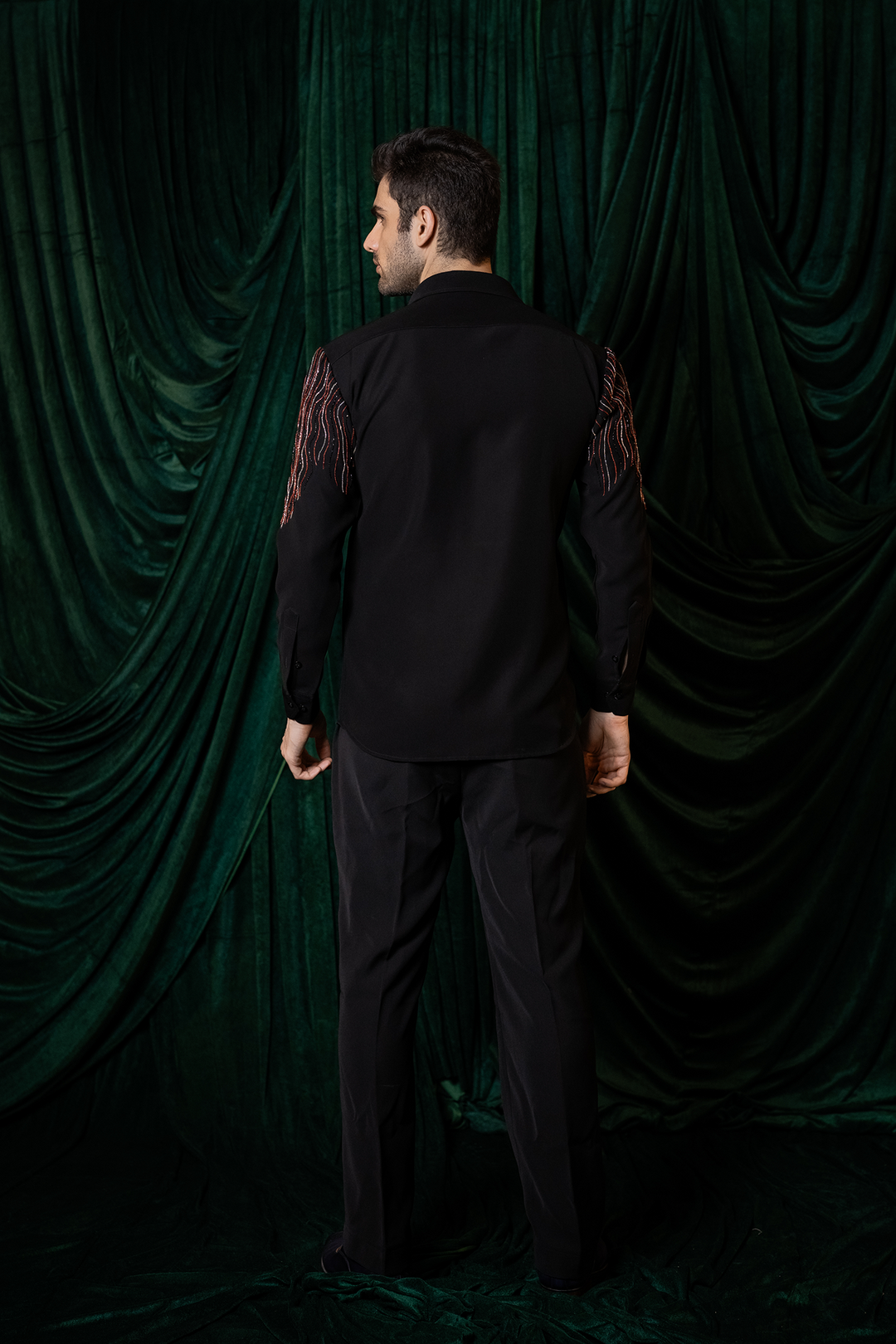 Waveform — Black Hand Embroidered Armani Fabric Shirt