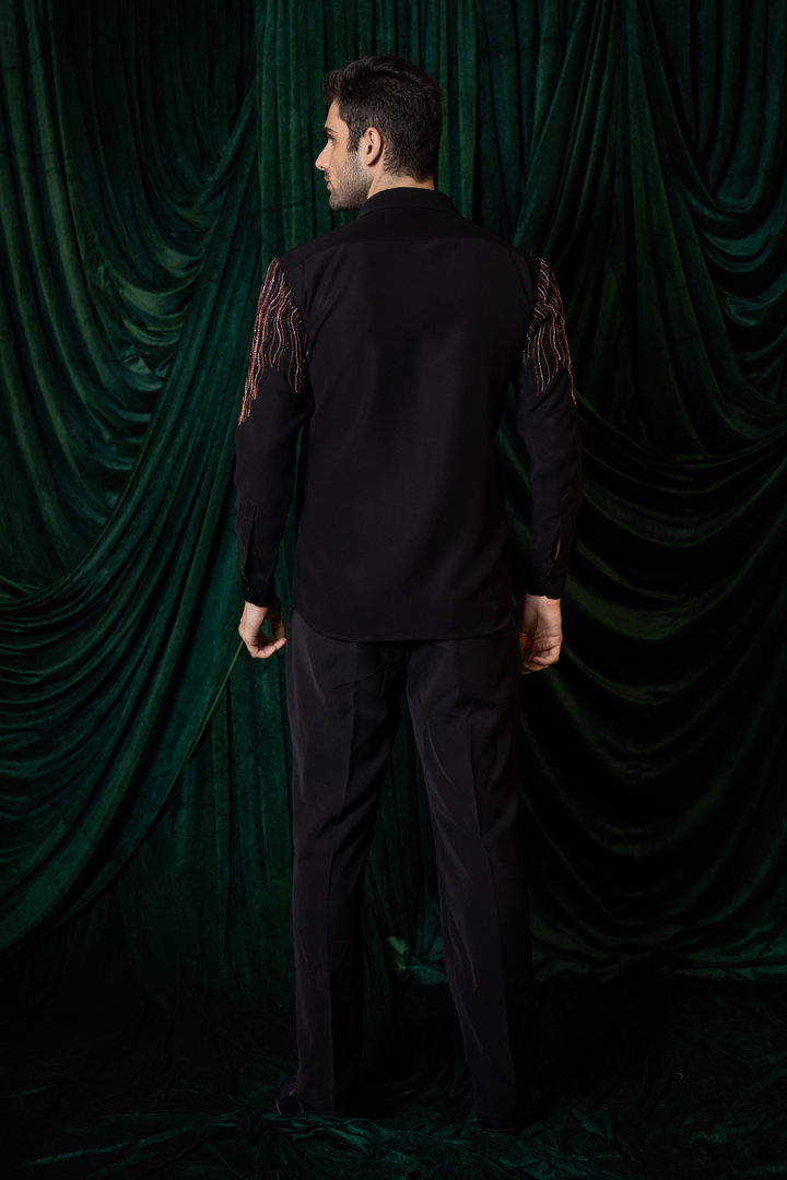 Waveform — Black Hand Embroidered Armani Fabric Shirt