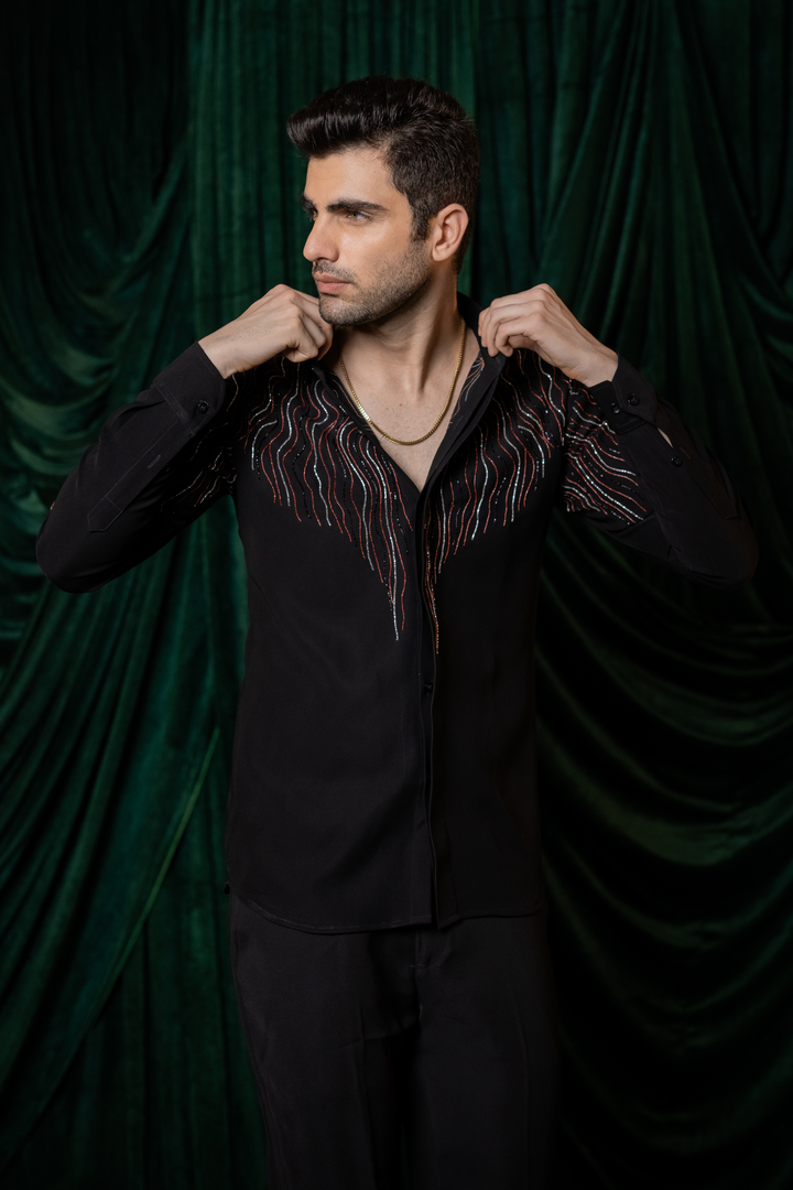 Waveform — Black Hand Embroidered Armani Fabric Shirt