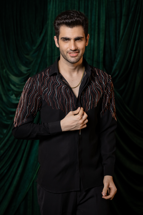 Waveform — Black Hand Embroidered Armani Fabric Shirt