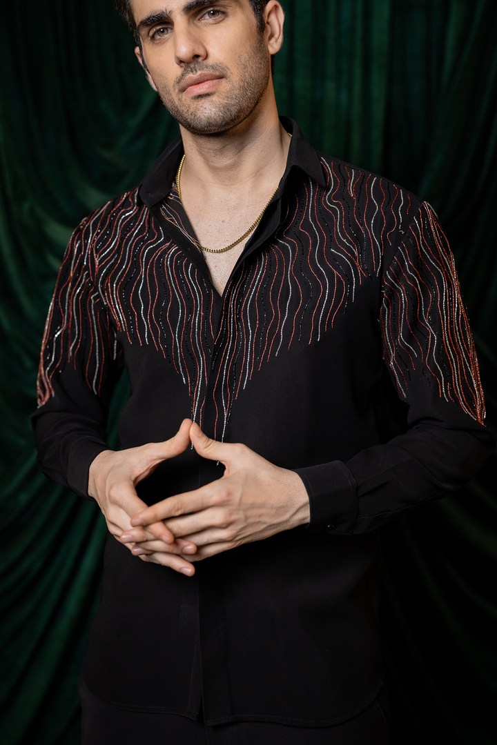 Waveform — Black Hand Embroidered Armani Fabric Shirt