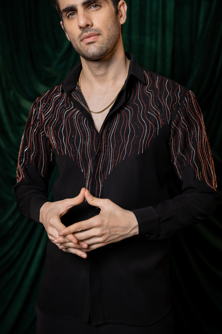 Waveform — Black Hand Embroidered Armani Fabric Shirt