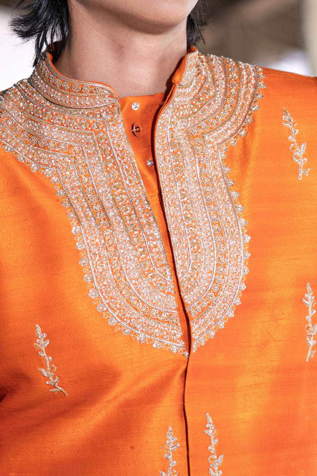Zafran — Saffron Hand Embroidered Raw Silk Sherwani Set