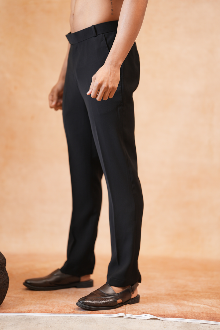 Ethnic Armani Fabric Pants — Black Straight Trouser