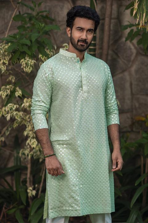 Pista Green Mirror Kurta Set