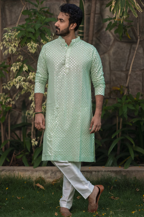 Pista Green Mirror Kurta Set