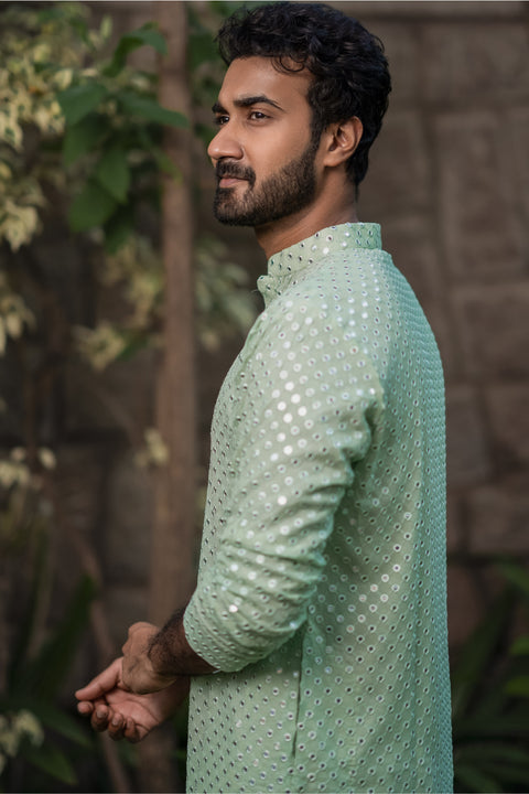 Pista Green Mirror Kurta Set