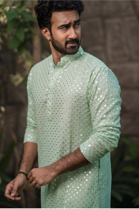 Pista Green Mirror Kurta Set