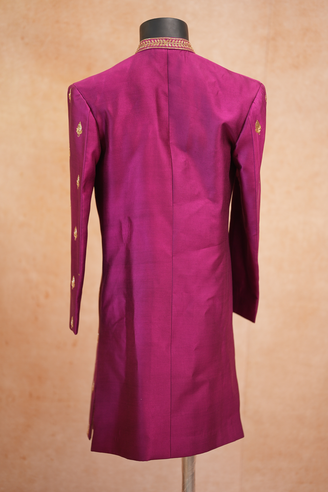 Perumal — Deep Purple Perumal Hand Zardozi Embroidered Dupion Silk Sherwani