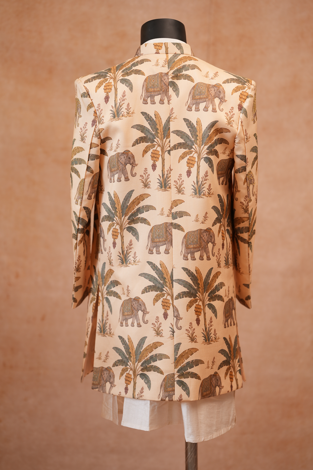 Gaj — Cream Royal Elephant Printed Falling Raw Silk Sherwani