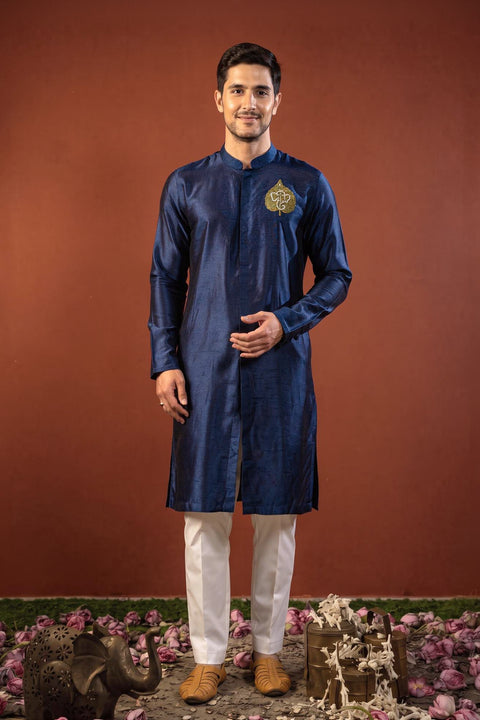 Durja β Navy Thread Embroidered Falling Raw Silk Kurta