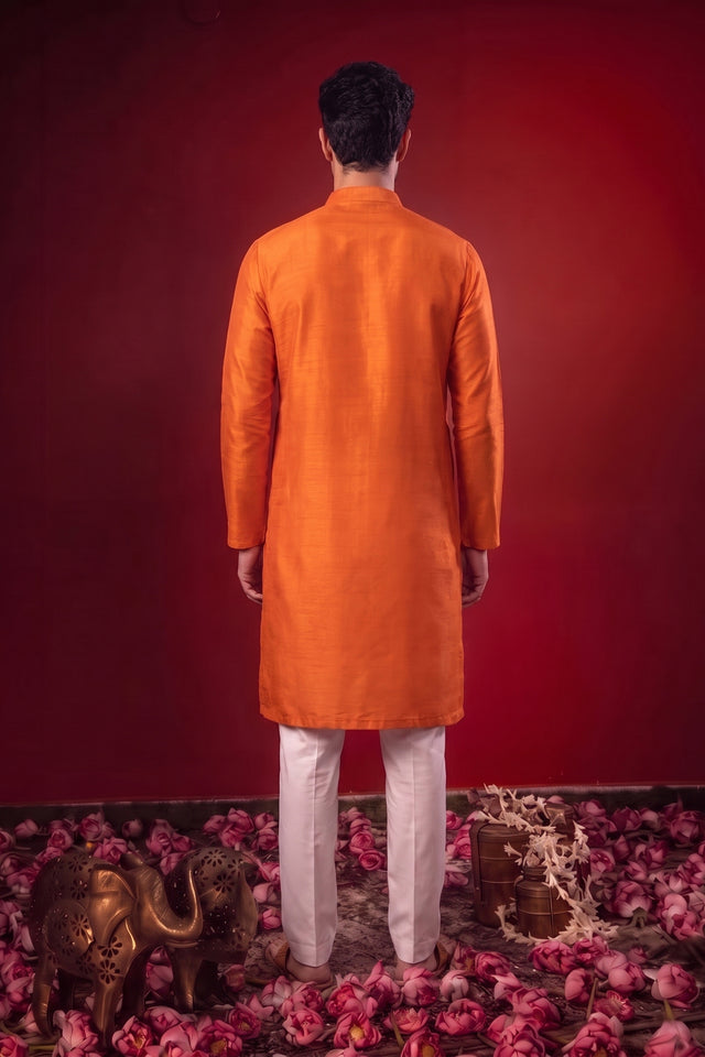 Ishan — Saffron Thread Embroidered Falling Raw Silk Kurta