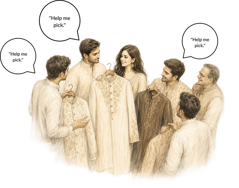 Illustration — Then everyone started asking. Soon it wasn't just Sahith, Friends, Cousins and Family. Everyone came with the same question.