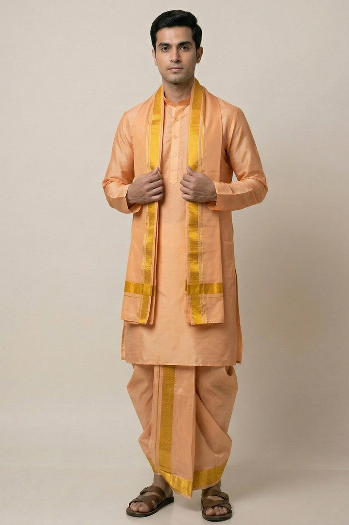 Harini — Tan Gold Raghukula Pattu Silk Fabric
