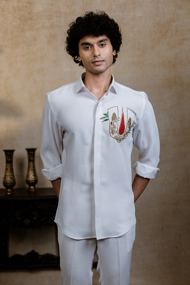 Sri Vari Sutra — Armani White Hand Embroidered Utsav Luxe Shirt