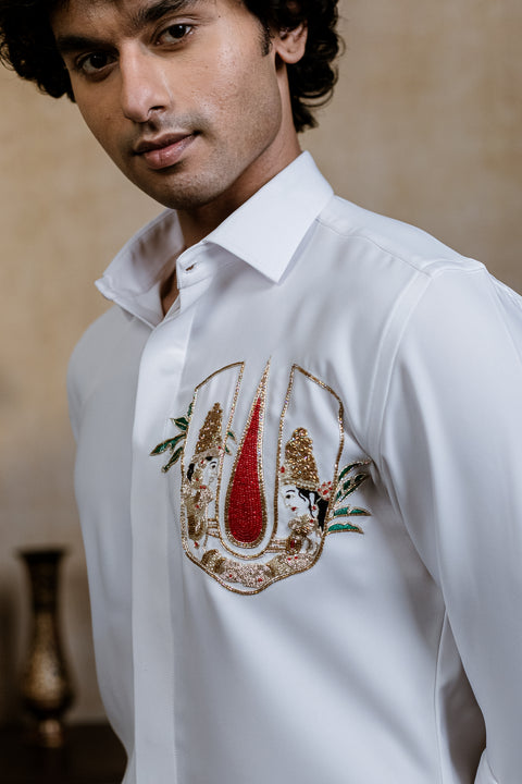 Sri Vari Sutra — Armani White Hand Embroidered Utsav Luxe Shirt