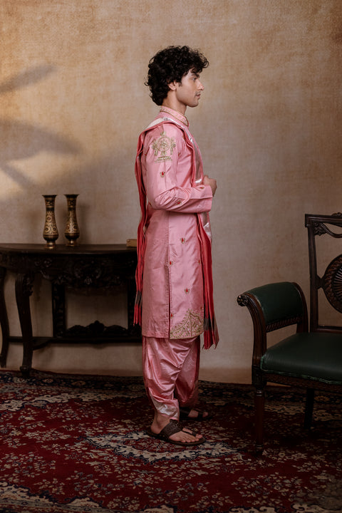 Srinivasa Kanjivaram — Pink Hand Embroidered Pattu Kurta Set