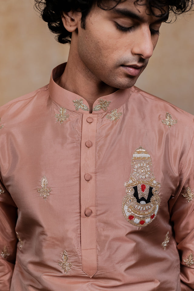 Balaji Ratna — Brown Hand Embroidered Semi Pattu Silk Kurta