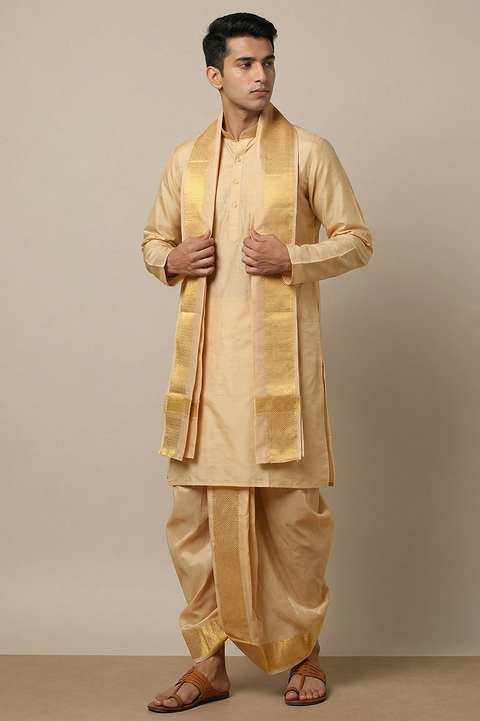Hiranya — Premium Gold Raghukula Pattu Silk Fabric