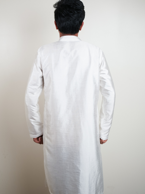 Bright White — Plain Semi Raw Silk Kurta