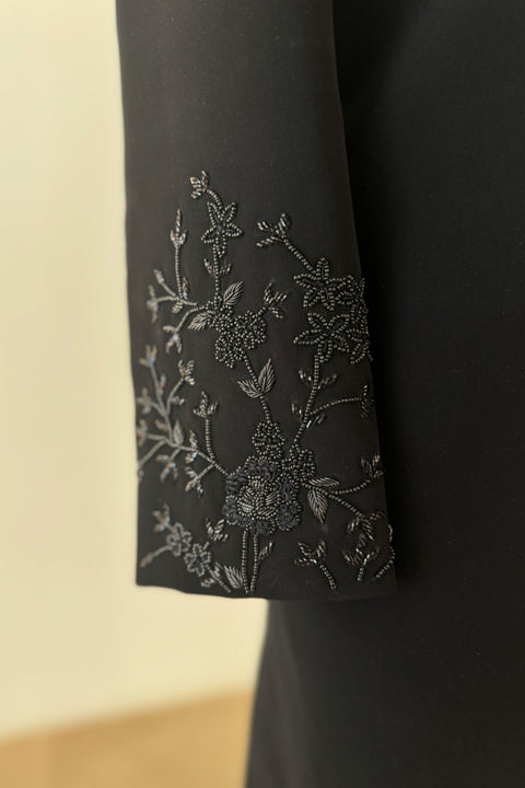 Chaqueta — Black Hand Embroidered British Suiting Bandhgala