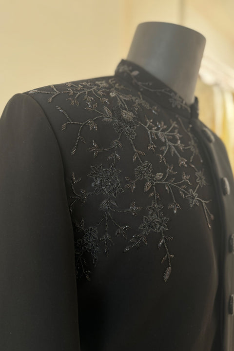 Chaqueta — Black Hand Embroidered British Suiting Bandhgala