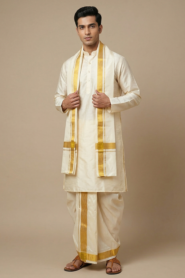 Madhuvarna — Honey Amber Raghukula Pattu Silk Fabric