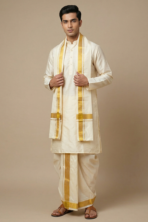 Madhuvarna — Honey Amber Raghukula Pattu Silk Fabric