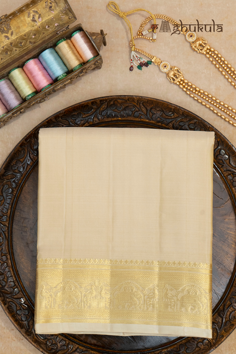 Mahin — Cream Gold Heirloom Raghukula Pattu Silk Fabric
