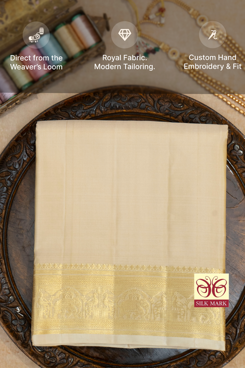 Mahin — Cream Gold Heirloom Raghukula Pattu Silk Fabric