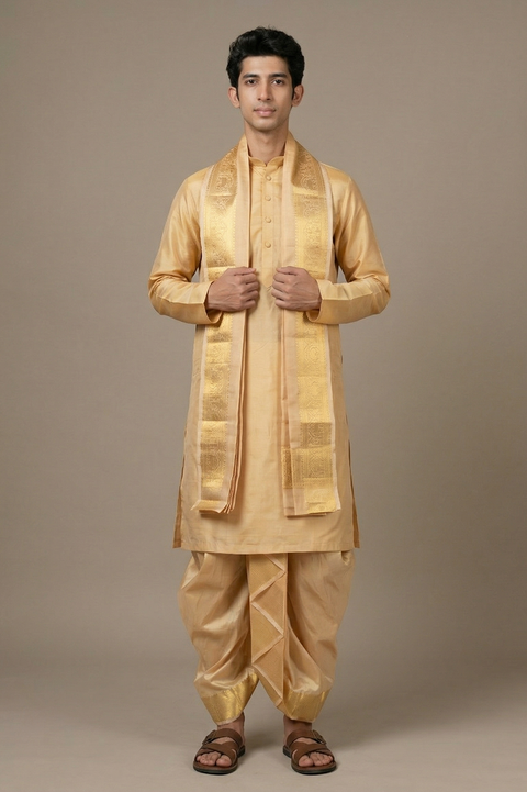 Mahin — Cream Gold Heirloom Raghukula Pattu Silk Fabric