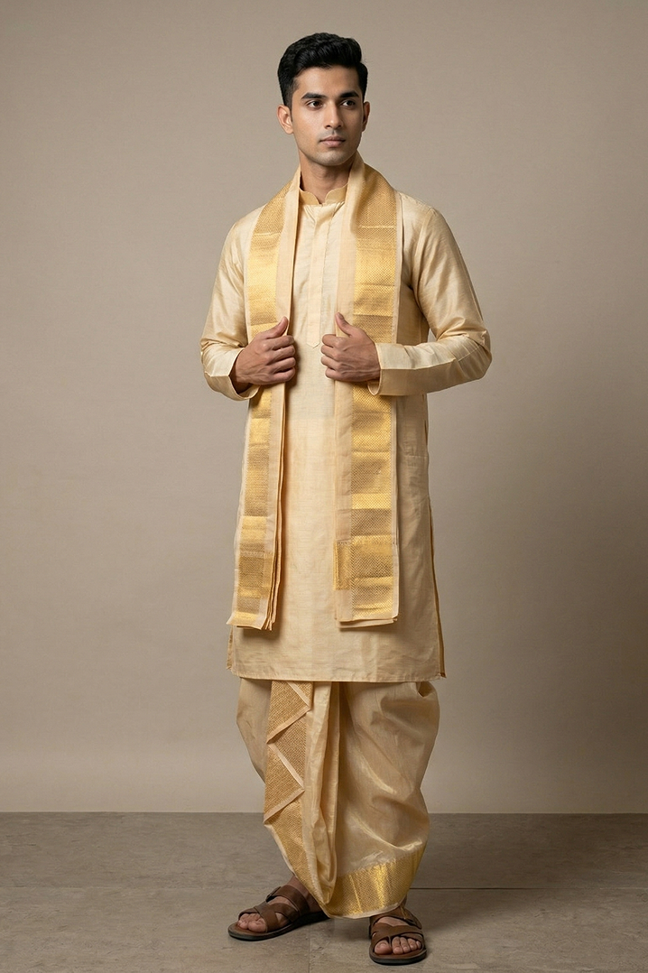 Shriyam — Cream Gold Heirloom Raghukula Pattu Silk Fabric