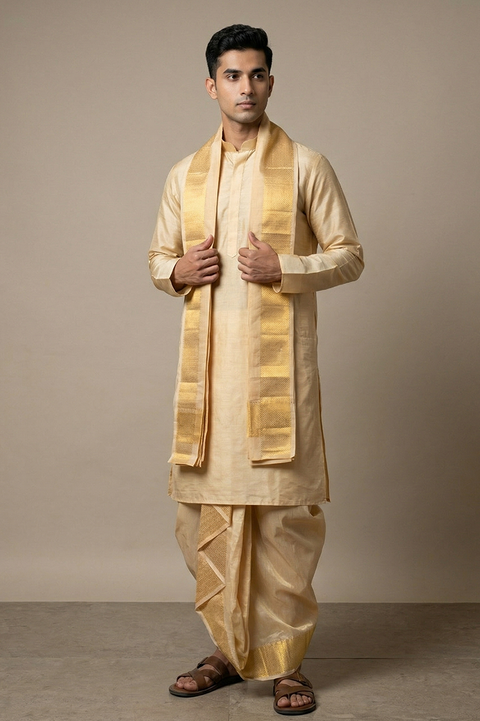 Shriyam — Cream Gold Heirloom Raghukula Pattu Silk Fabric