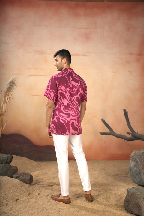 Marvory — Vibrant Pink Printed Cotton Satin Shirt