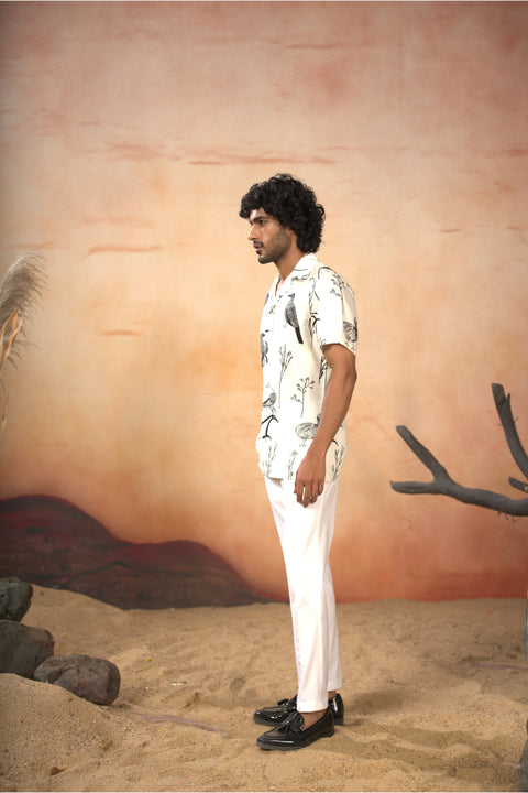 Aviara — White Printed Cotton Satin Shirt
