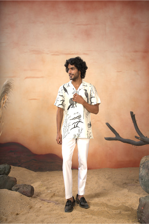 Aviara — White Printed Cotton Satin Shirt