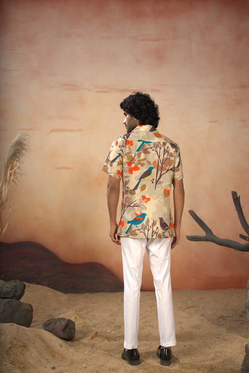 Aviance — Beige Printed Cotton Satin Shirt