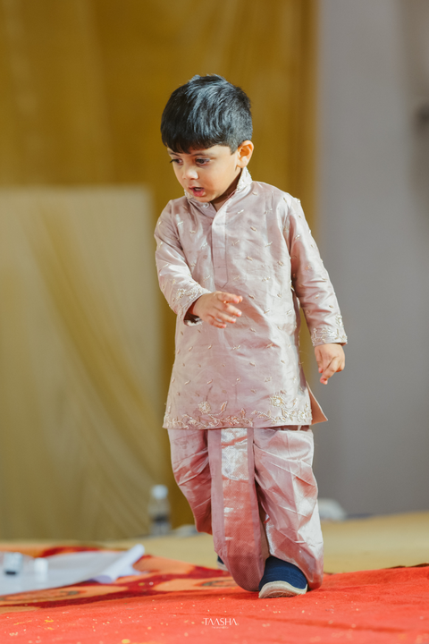Aarav Kids Silk — Rose Gold Pink Pattu Silk Kids Kurta Set